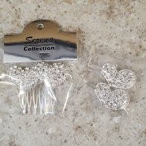 Silver hearts hair clip set